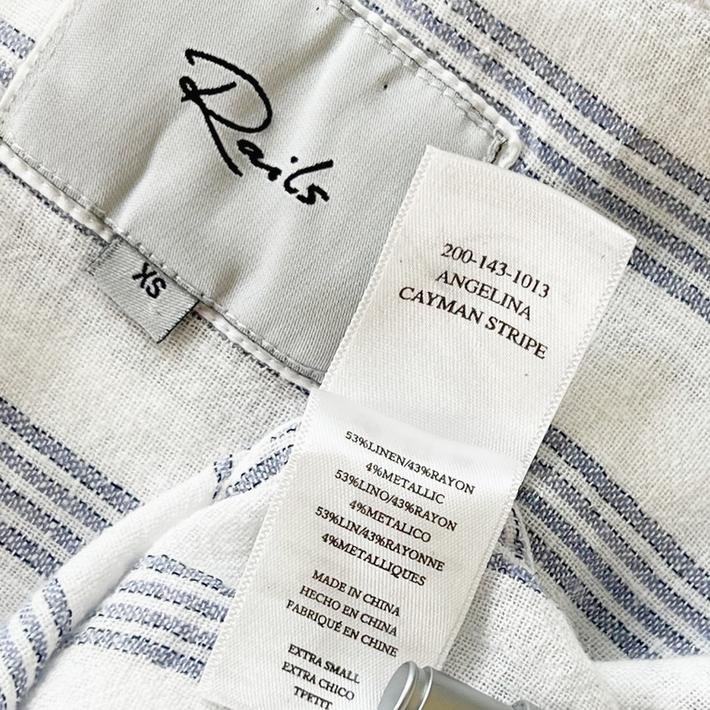 Rails Angelina Pacifica Stripe Dress Cap Sleeve Elastic Waist Linen Blend Sz XS - Picture 6 of 6